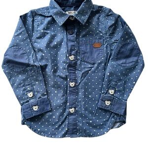 Paw Paw Blue Chambray LS Button Up Shirt Collar Animal Head Buttons Sz 110 - 4/5